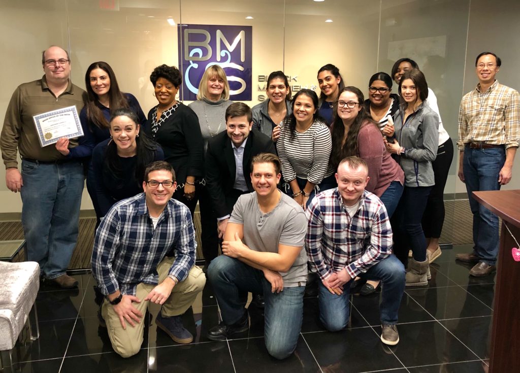 The Black Marjieh & Sanford team was named 100.7 WHUD Office of the Week. The team poses here with their recognition certificate before enjoying lunch.